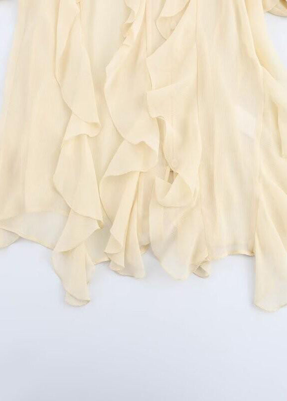 Light Yellow Ruffles Chiffon Upf 50+ Shirt Summer