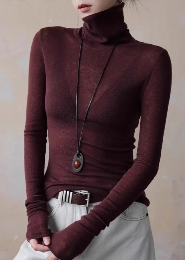 Slim Fit Red Turtlene Knit Top Spring