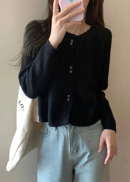 Purple O Neck Button Short Knit Coat Fall