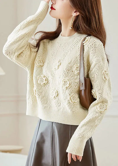 Pink O Neck Hollow Out Knit Sweater Spring