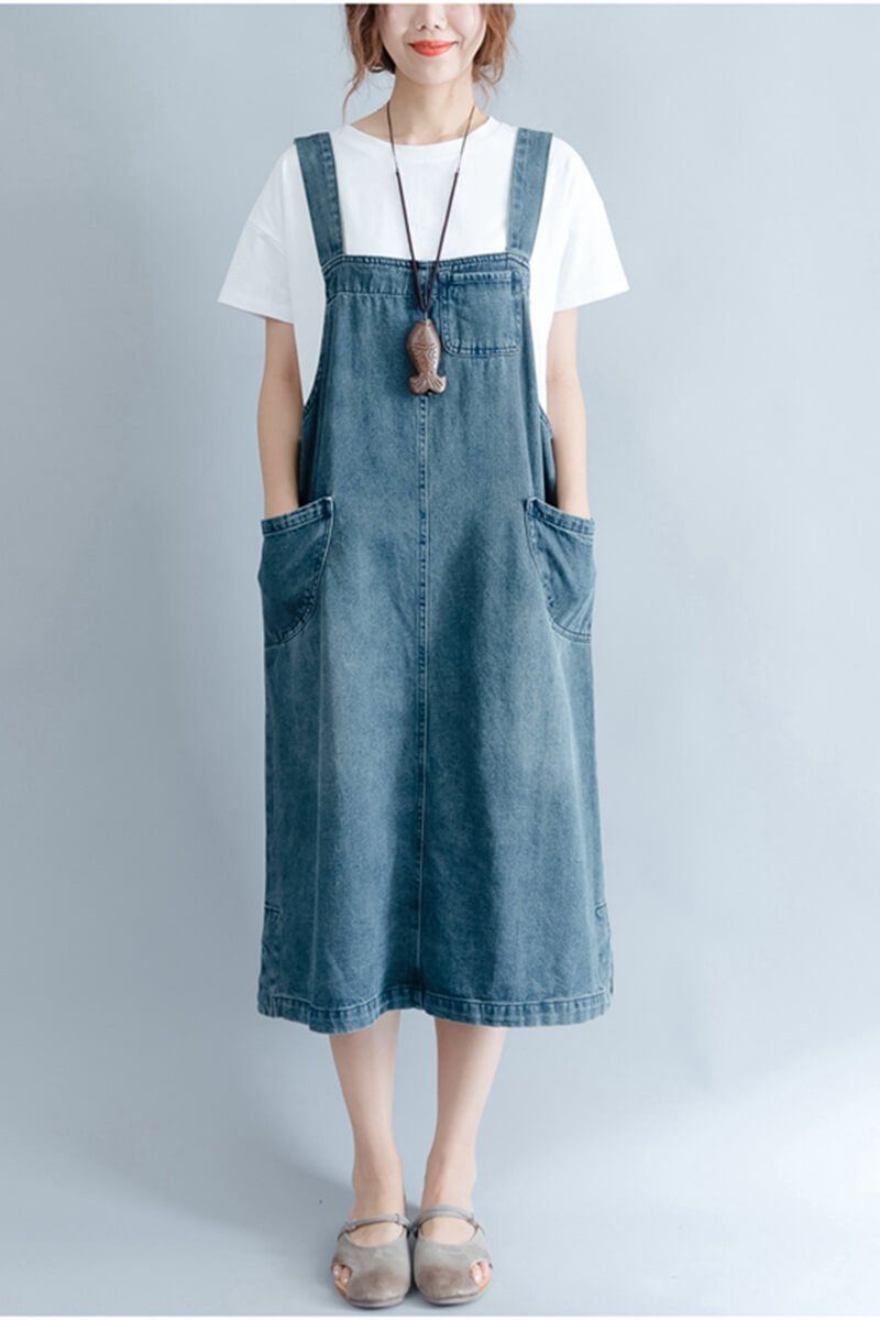Summer Blue Denim Suspender Skirt Outfits