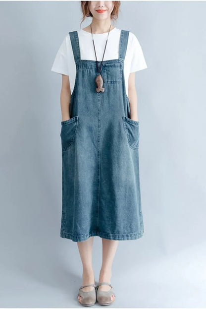 Summer Blue Denim Suspender Skirt Outfits