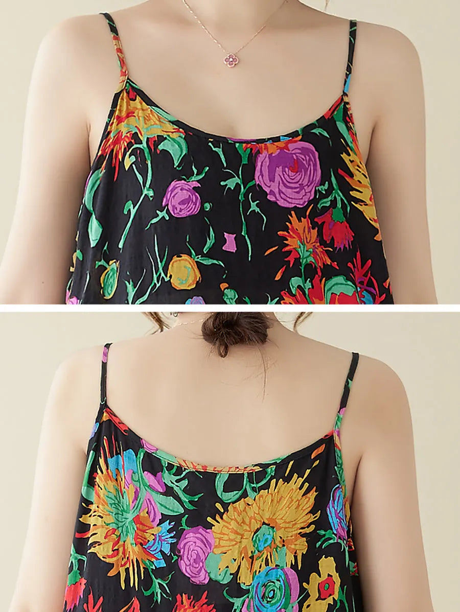 Artsy Summer Flower Loose Vest Dress