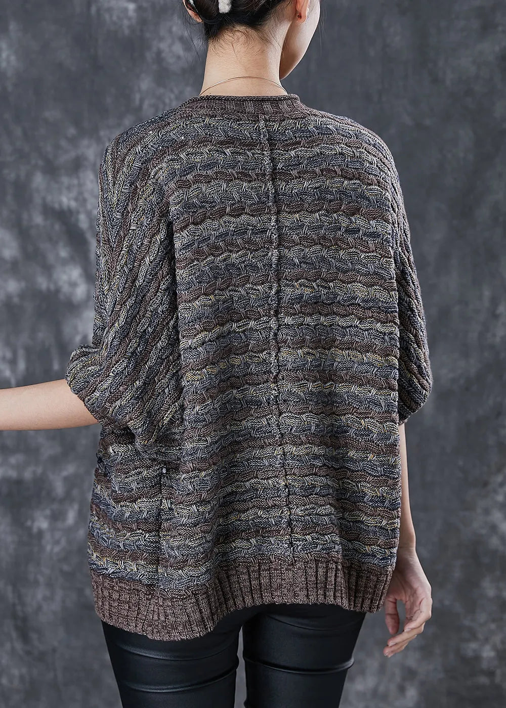 Coffee Striped Knit Cardigans Oversized O-neck Spring