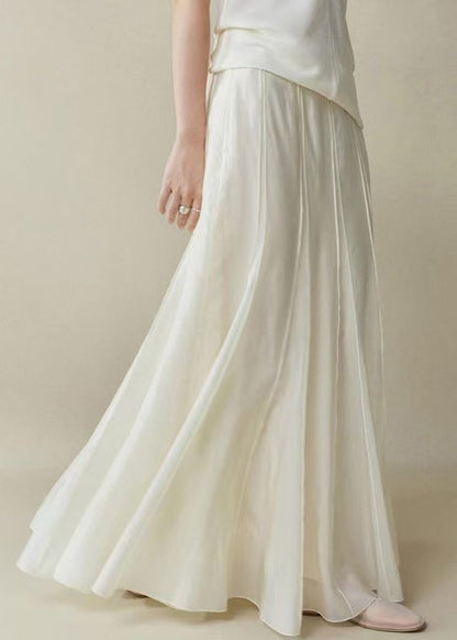 White Zippered High Waist Silk Cotton Skirts Summer