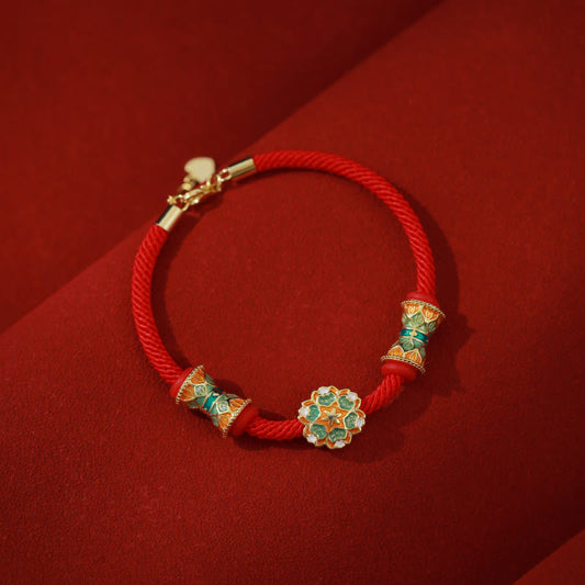 Buddha Stones Dunhuang 925 Sterling Silver Lotus Drum New Beginning Red Rope Bracelet