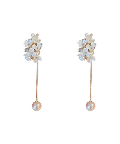 Classy White Overgild Zircon Pearl Tassle Drop Earrings
