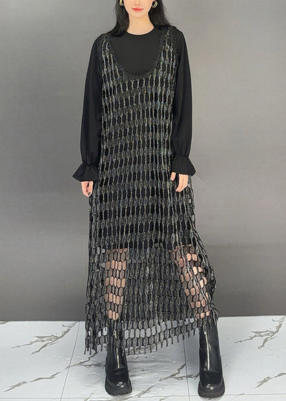Black O Neck Patchwork Cotton Sets 2 Pieces Dresses Fall