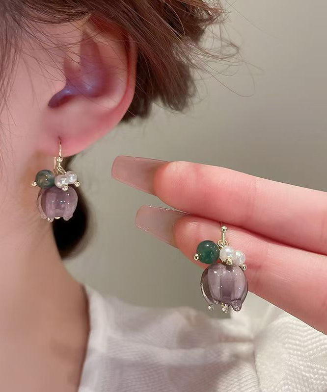 Purple Alloy Pearl Colored Glaze Drop Earrings