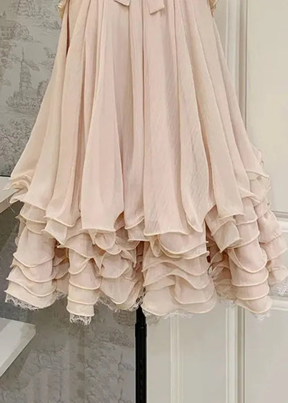 Pink Ruffled Lace Tulle Mini Dress Sleeveless