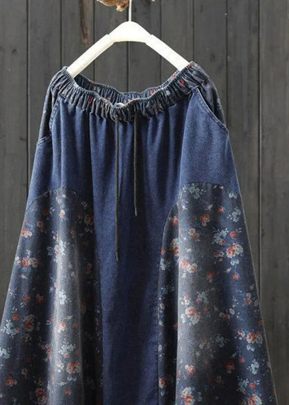 Denim Light Blue Print High Waist a Line Skirt Summer