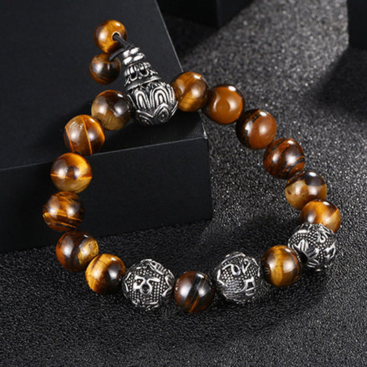 12mm Tiger Eye Protection Bracelet With Titanium Steel