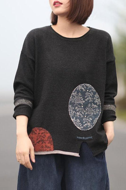 Lotstrends Retro Pattern Printed Loose Knitted Sweater