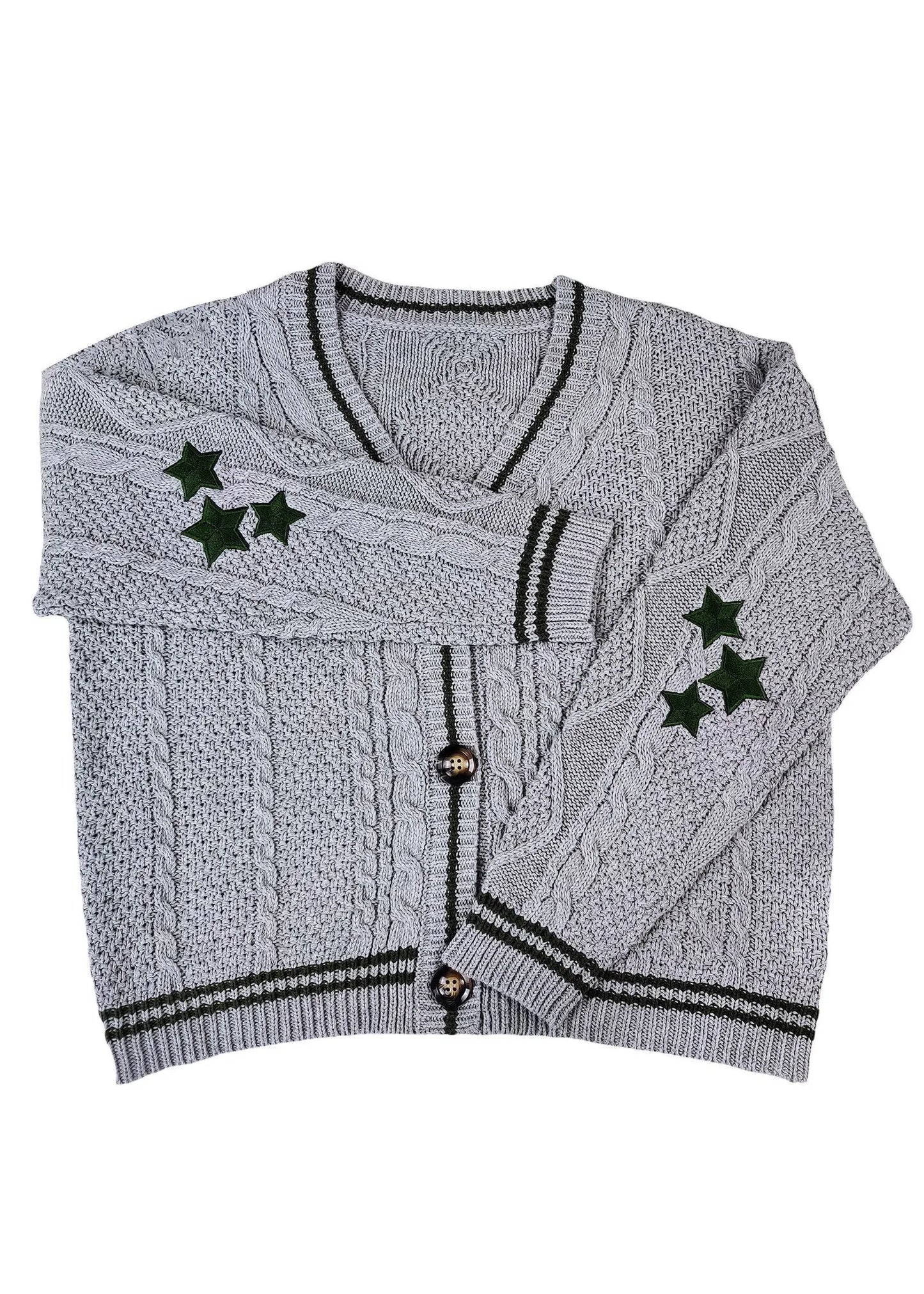 White V Neck Embroidered Knit Cardigan Fall