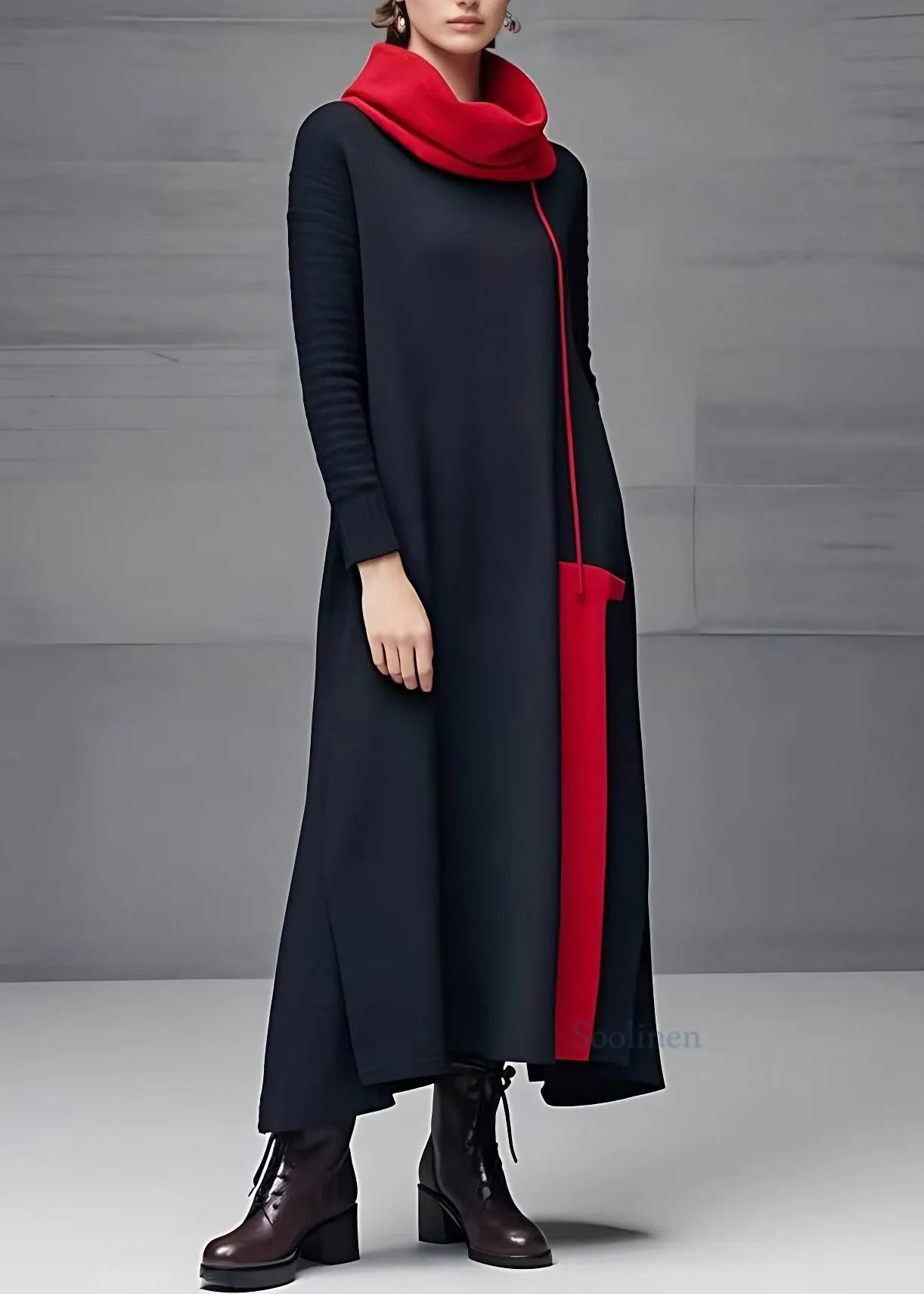 Black Turtleneck Long Dresses Long Sleeve