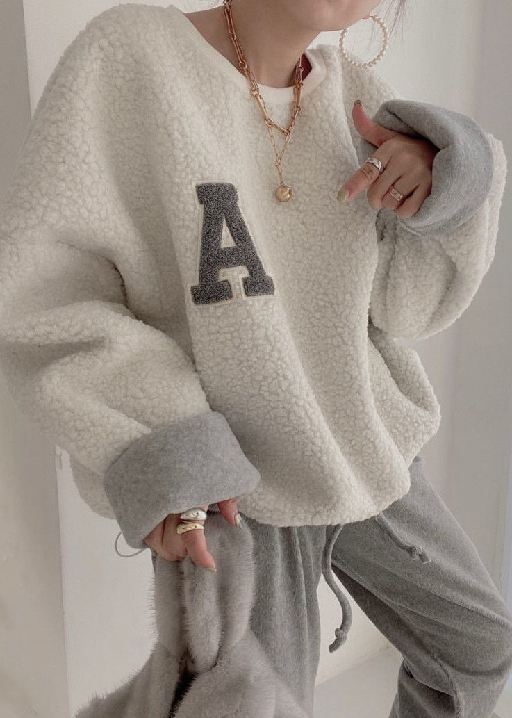 Beige Drawstring Cozy Sweatshirt Batwing Sleeve