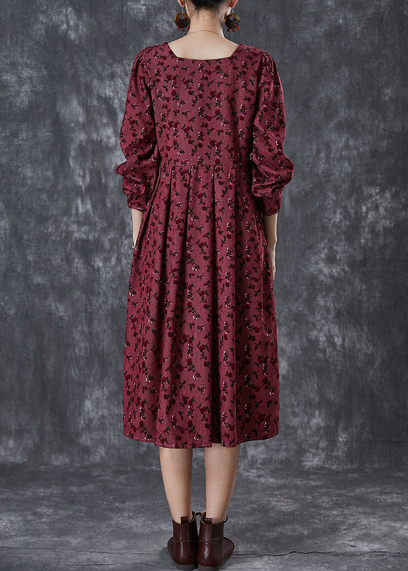 Mulberry Square Collar Print Corduroy Robe Dresses Spring