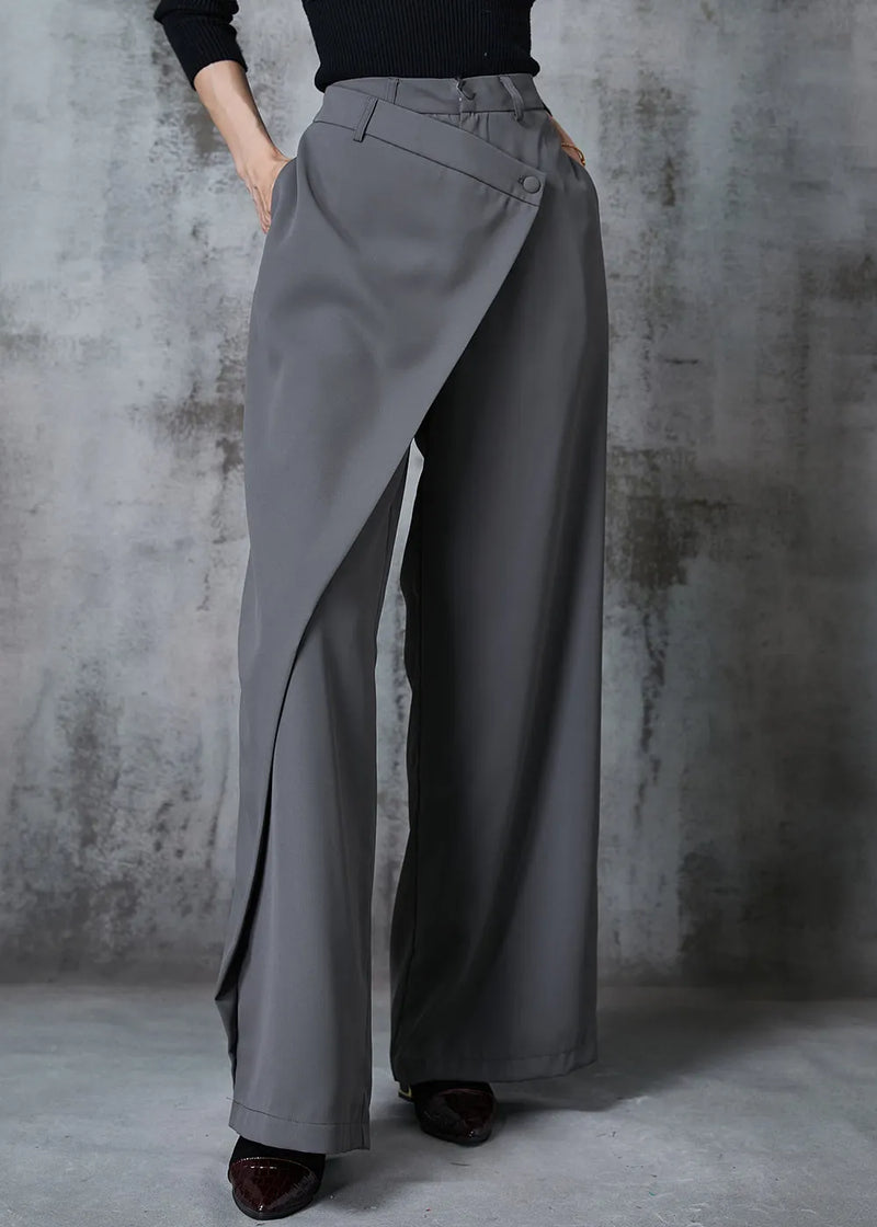 Grey Asymmetrical Silm Fit Spandex Straight Pants Fall
