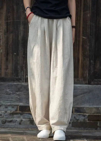 Simple Blue Pockets Linen Pants Summer