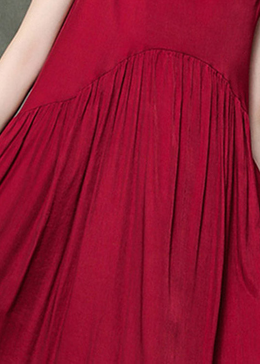 Black-checkered O-neck Wrinkled Long Dresses Sleeveless