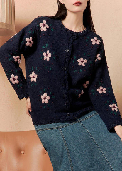 Loose Navy Button Cozy Knit Coats Winter