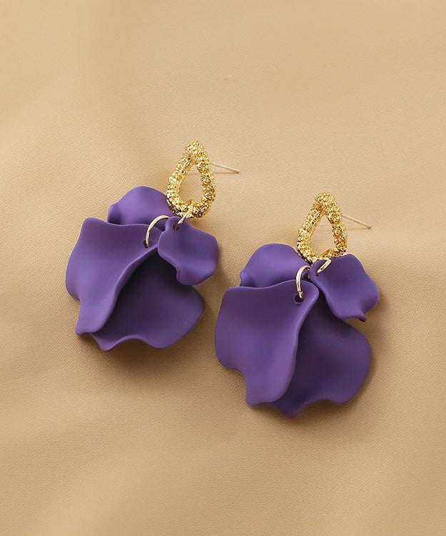 Handmade Purple Alloy Acrylic Hoop Earrings