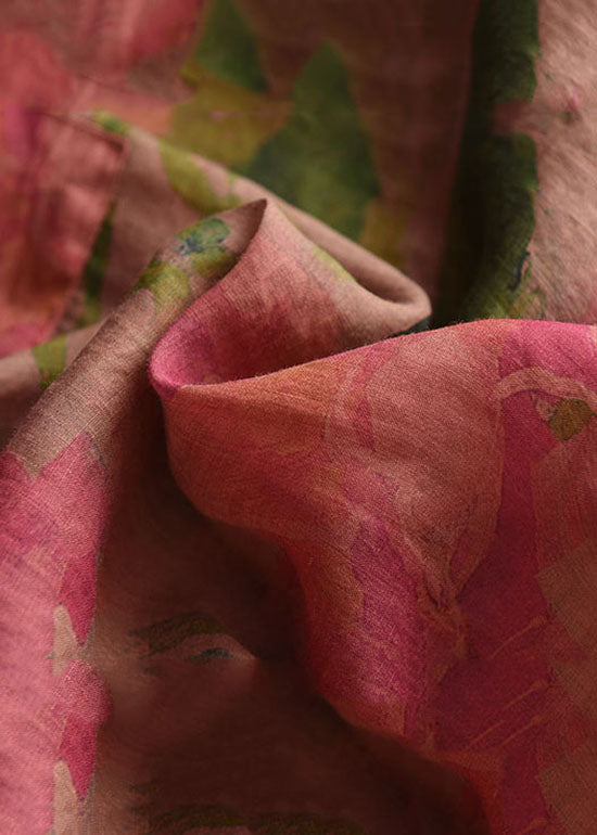 Rose O Neck Print Button Patchwork Linen Blouses Tops Summer