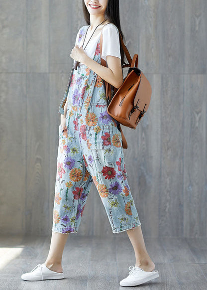 Classy Light Blue Pockets Denim Jumpsuit