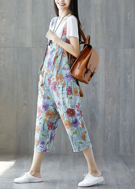 Classy Light Blue Pockets Denim Jumpsuit