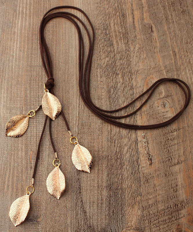 Gold Leaf Long Pendant Necklace