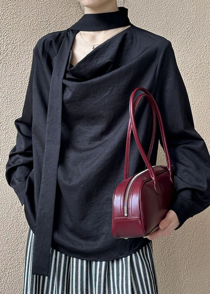 Black T Shirttops Asymmetrical Long Sleeve