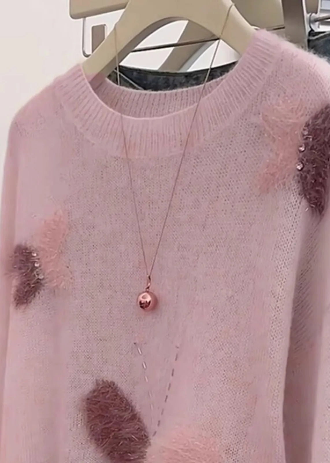 Pink Oversized Butterfly Knit Short Sweater Spring