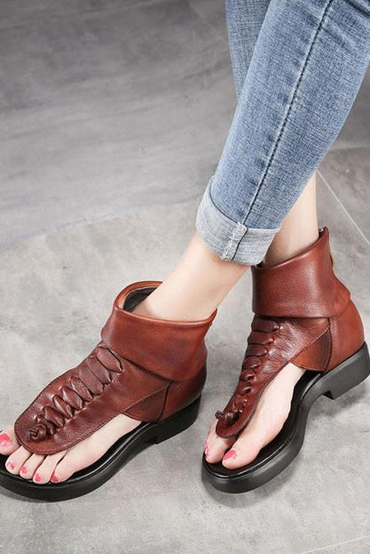 Soft Leather Low Heels Brand Summer Shoes Genuine Leather Sandals Handmade Rome Shoe