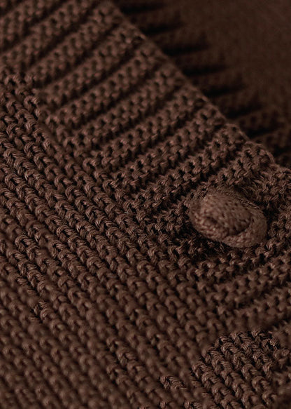 Brown V Neck Button Tassel Patchwork Knit Vest Sleeveless