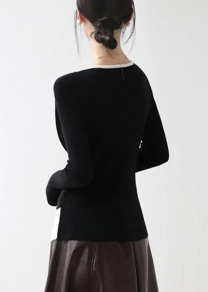 Khaki Cross Patchwork False Two Pieces Knit Top Winter