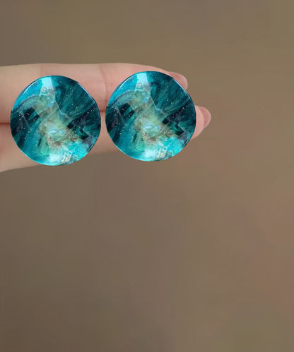 Blue Alloy Asymmetrical Resin Tie Dye Stud Earrings