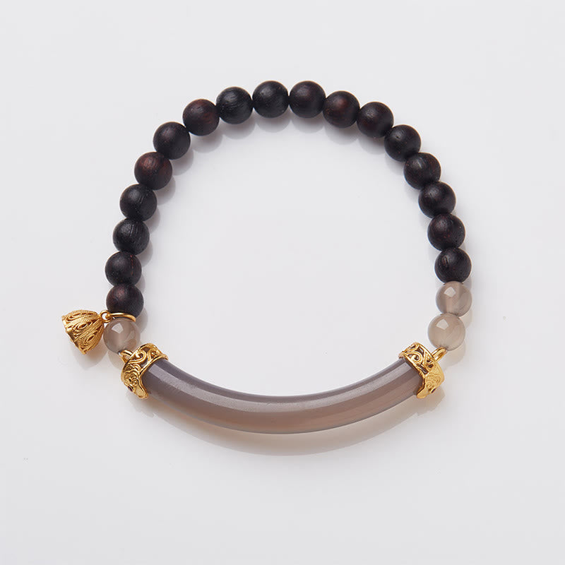 14-16cm Gray Agate Sandalwood Chalcedony Cuff Bracelet for Calm