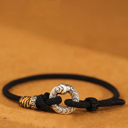 14-17cm Dark Red String 999 Sterling Silver Peace Buckle Strength Bracelet