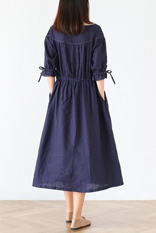Linen Half Sleeve Round Neck Dress