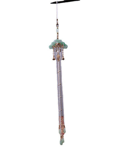Skinny Green Sterling Silver Alloy Jade Pearl Ping Buckle Tassel Brooches