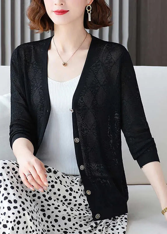 Blue V Neck Ice Silk Knit Loose Coat Fall