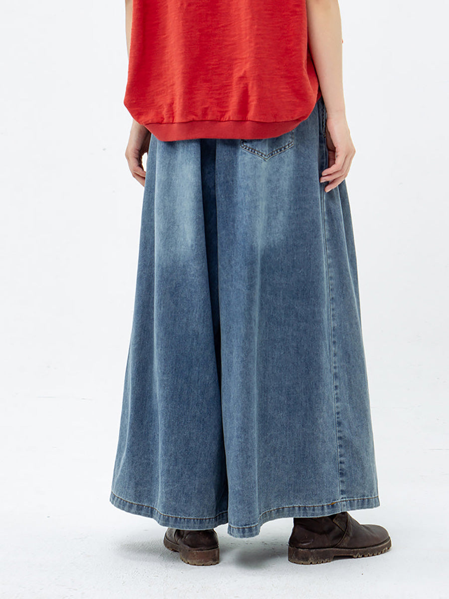 Drawstring Blue Denim Wide Leg Pants Jeans