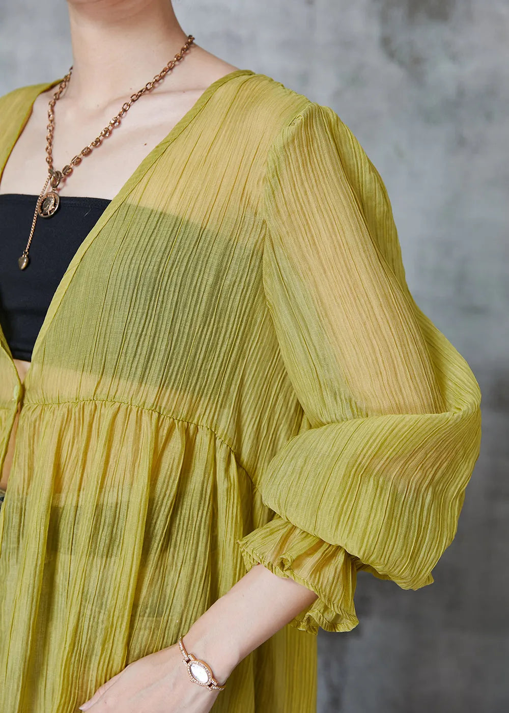 Modern Yellow Oversized Chiffon Upf 50+ Coat Summer