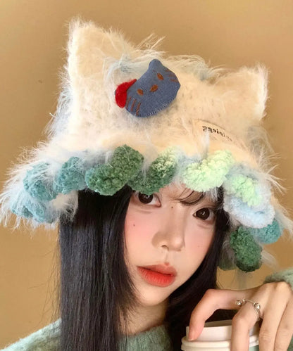 Beige Cat's Ears Warm Knitting Hat Winter
