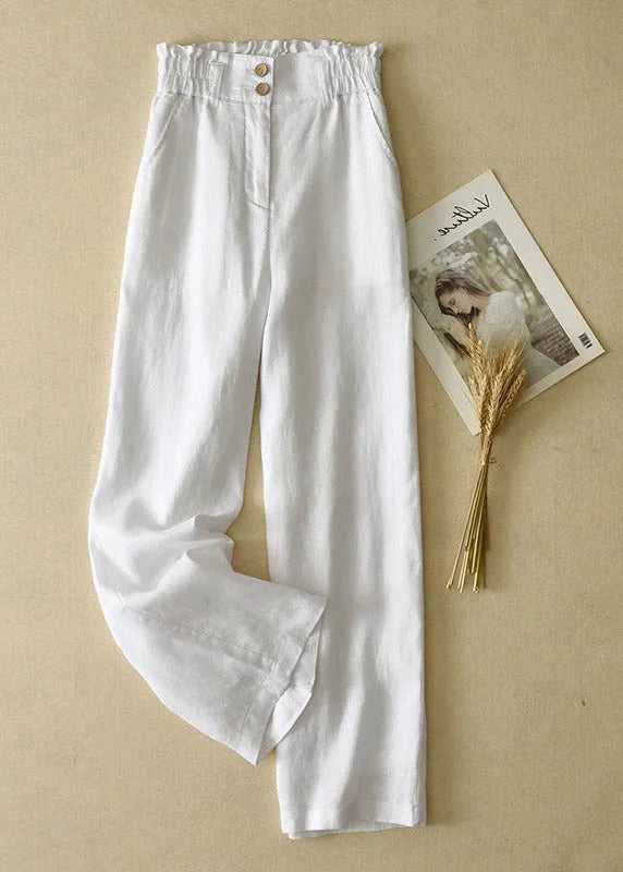 Red High Waist Button Linen Straigh Pants Summer