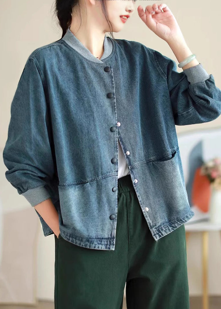 Blue Pockets Button Denim Coat Spring