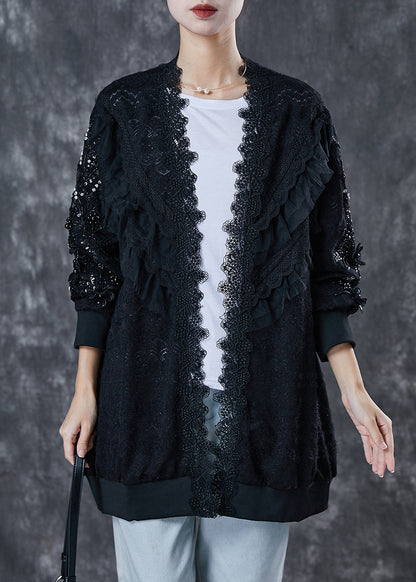 Black Oversized Patchwork Lace Cardigan Spring