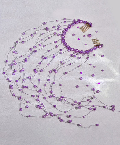 Handmade Purple Pearl Tassel Hairpiece
