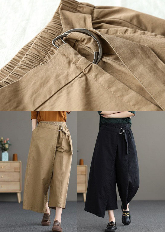 Black Asymmetrical Design Pockets Cotton Pants Summer