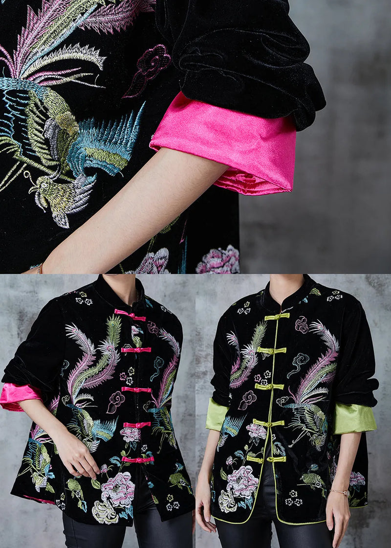 Rose Embroidered Silk Velvet Oriental Jacket Fall